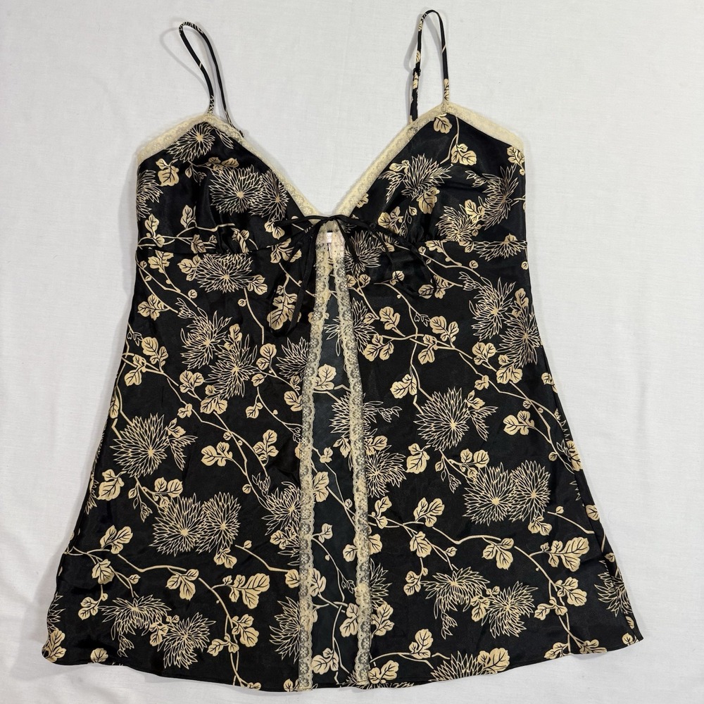 Victoria's Secret Black And Gold Floral Slip Dress Size M Y2K
